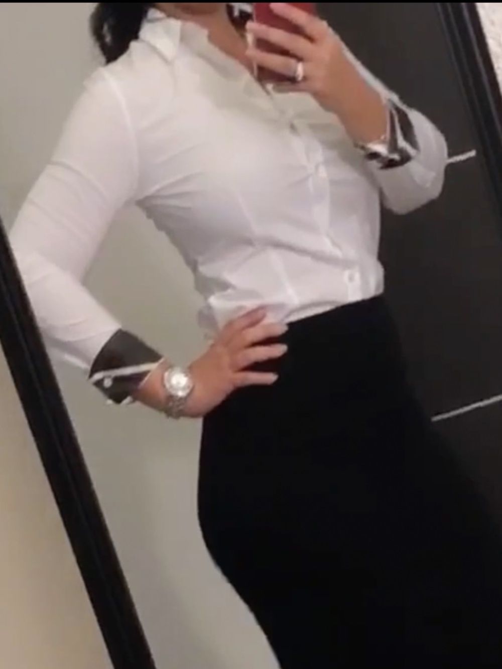 Burberry White Button-Down Shirt with Black Trim